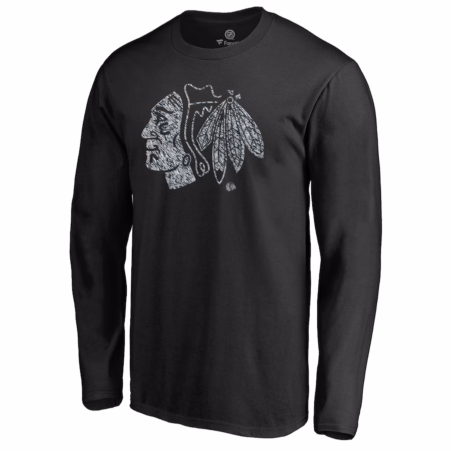 Men's Chicago Blackhawks Black Static Logo Long Sleeve T-Shirt - Ujersey Shop