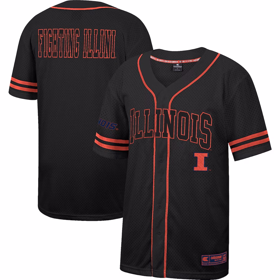 Illinois Fighting Illini Colosseum Free Spirited Mesh Button-Up Baseball Jersey - Black - Ujersey Shop
