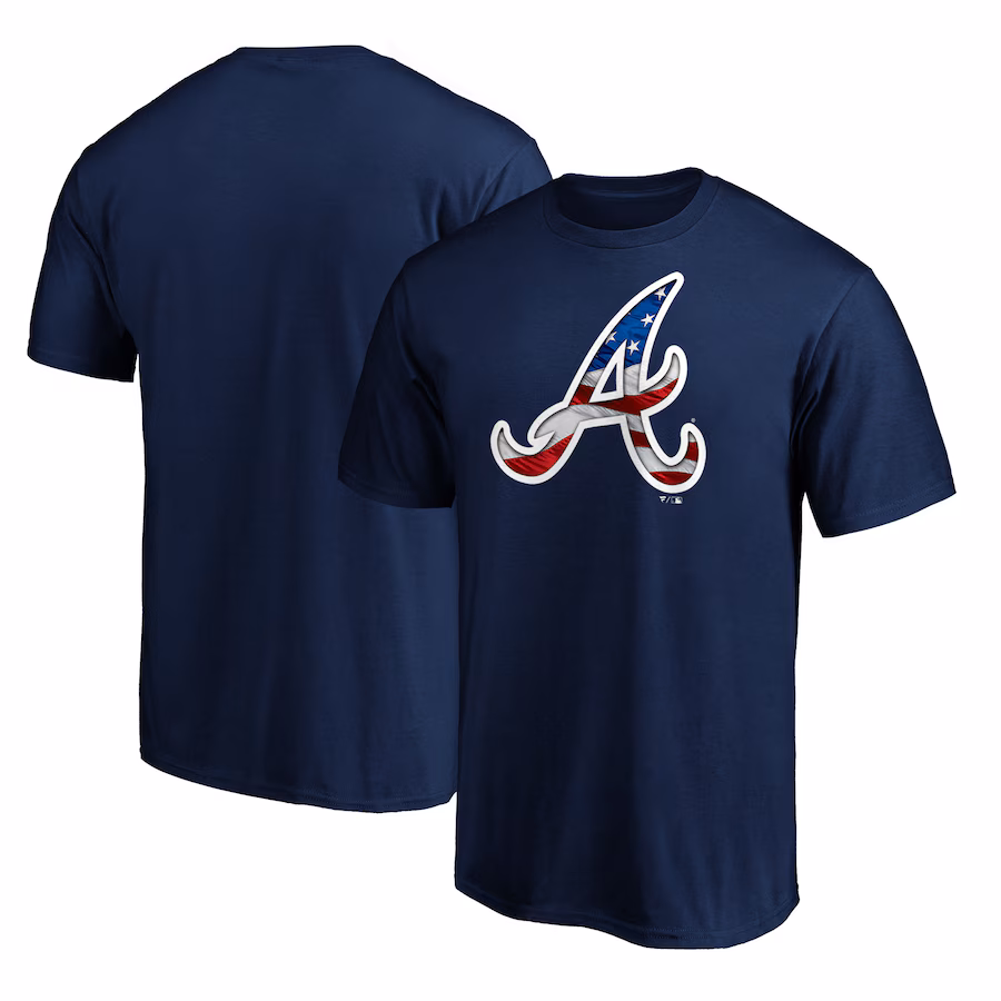 Men's Atlanta Braves Navy Team Banner Wave T-Shirt - Ujersey Shop