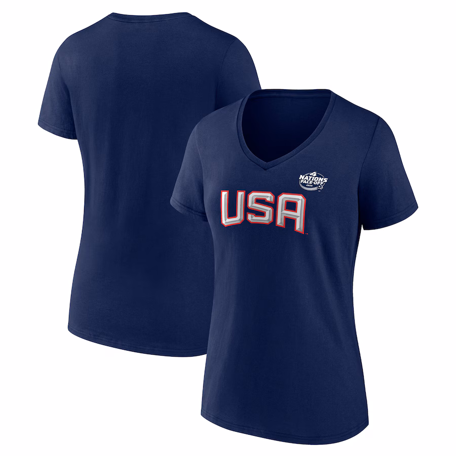 Women's USA Fanatics Navy 2025 4 Nations Face-Off V-Neck T-Shirt - Ujersey Shop