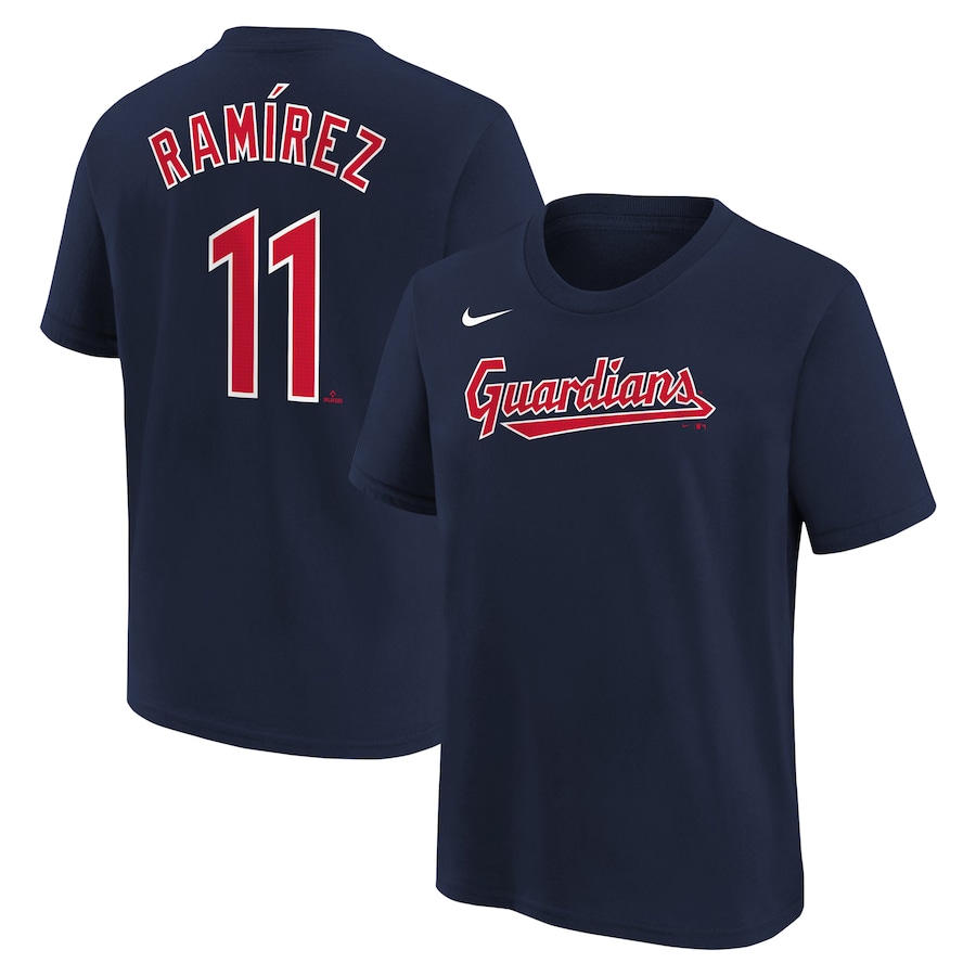 Youth Cleveland Guardians Jose Ramirez Nike Navy Home Player Name & Number T-Shirt - Ujersey Shop