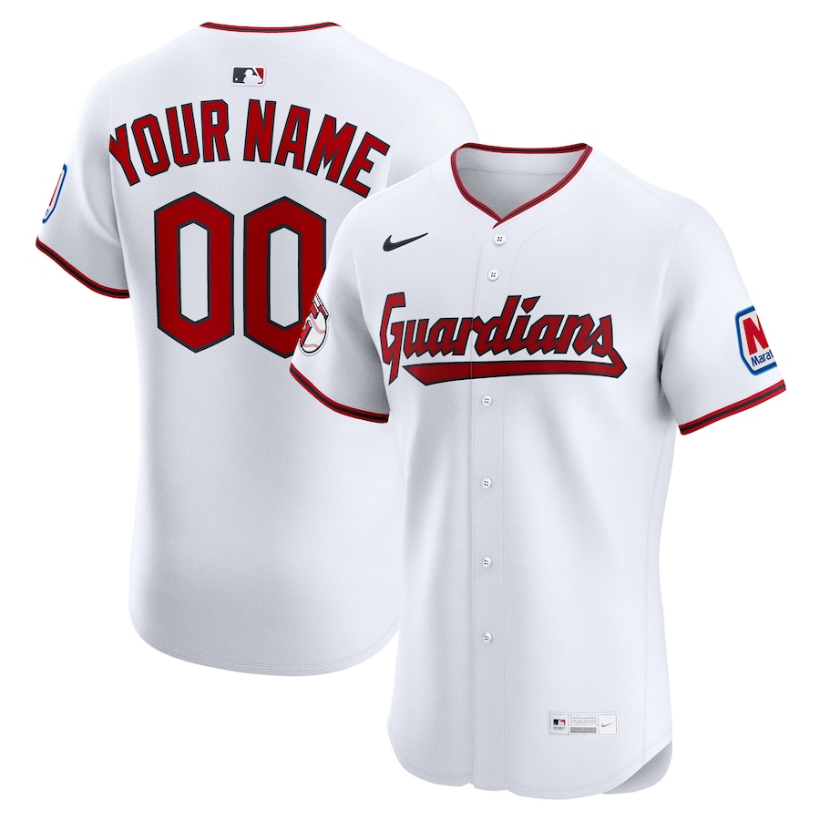 Men's Cleveland Guardians Nike White Home Elite Sponsor Patch Custom Jersey - Ujersey Shop
