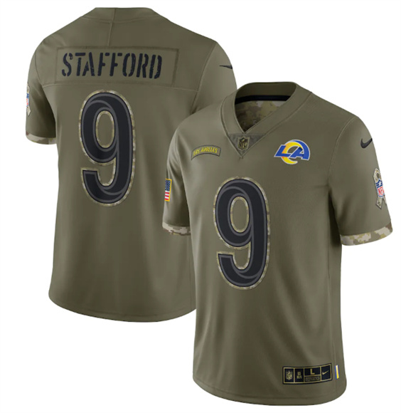 Men's Los Angeles Rams #9 Matthew Stafford 2022 Olive Salute To Service Limited Stitched Jersey - Ujersey Shop