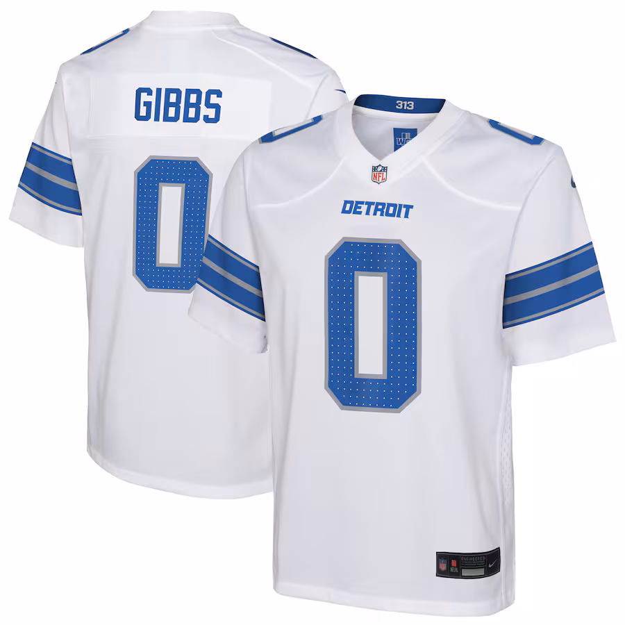 Youth Detroit Lions Jahmyr Gibbs Nike White Game Jersey - Ujersey Shop