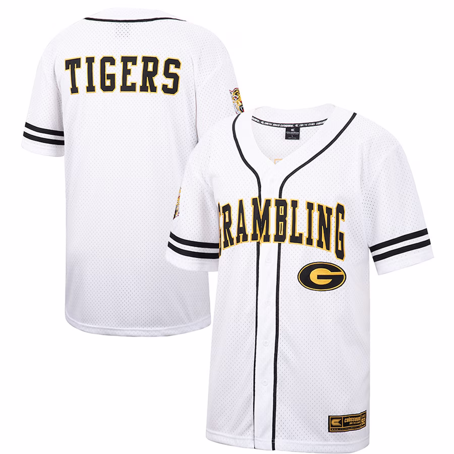Grambling Tigers Colosseum Free Spirited Mesh Button-Up Baseball Jersey - White - Ujersey Shop