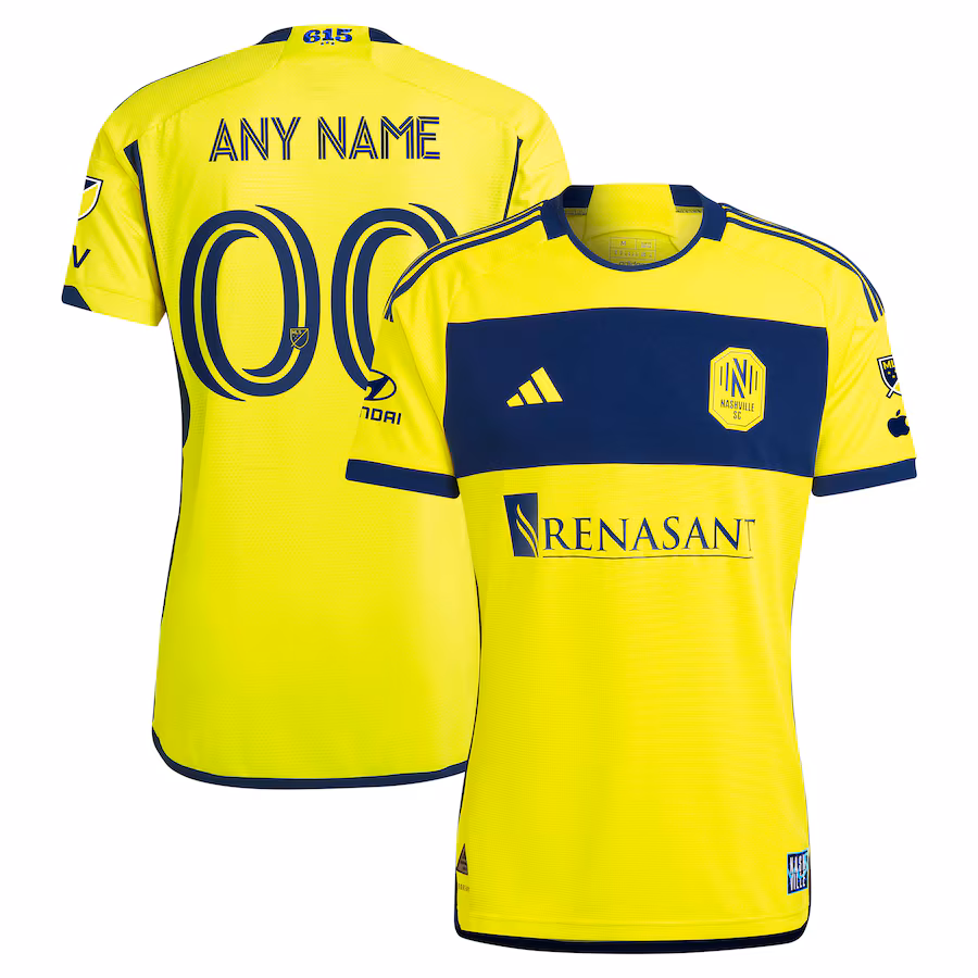 Men's Nashville SC  adidas Yellow 2024 The 615 Kit Authentic Custom Jersey - Ujersey Shop