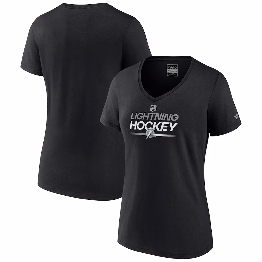 Women's Tampa Bay Lightning Fanatics Black Alternate Wordmark V-Neck T-Shirt - Ujersey Shop