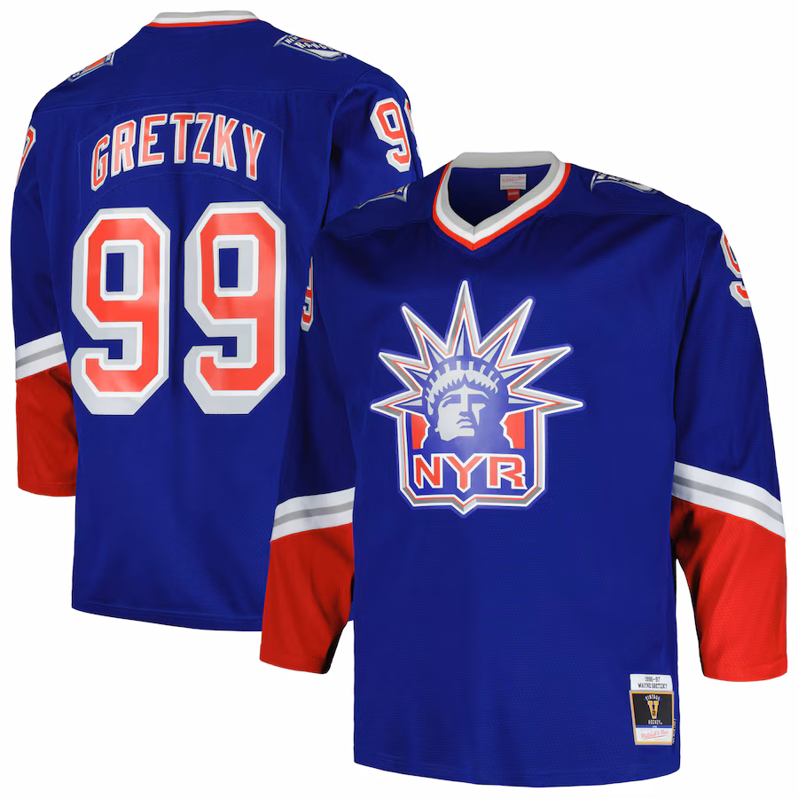 Men's New York Rangers Wayne Gretzky Mitchell & Ness Blue Big & Tall Blue Line Player Jersey - Ujersey Shop