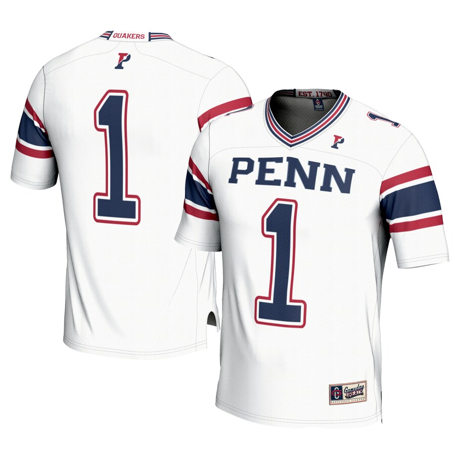 Men's GameDay Greats #1 White Pennsylvania Quakers Football Jersey - Ujersey Shop