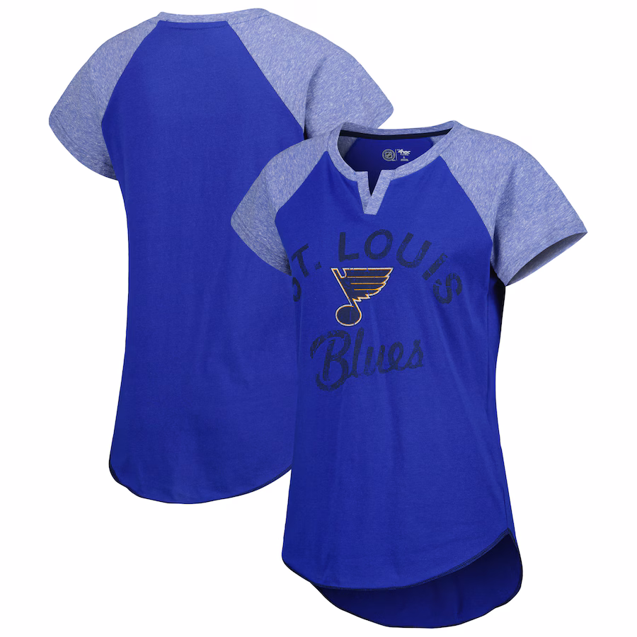 Women's St. Louis Blues Starter Blue Grand Slam Raglan Notch Neck T-Shirt - Ujersey Shop