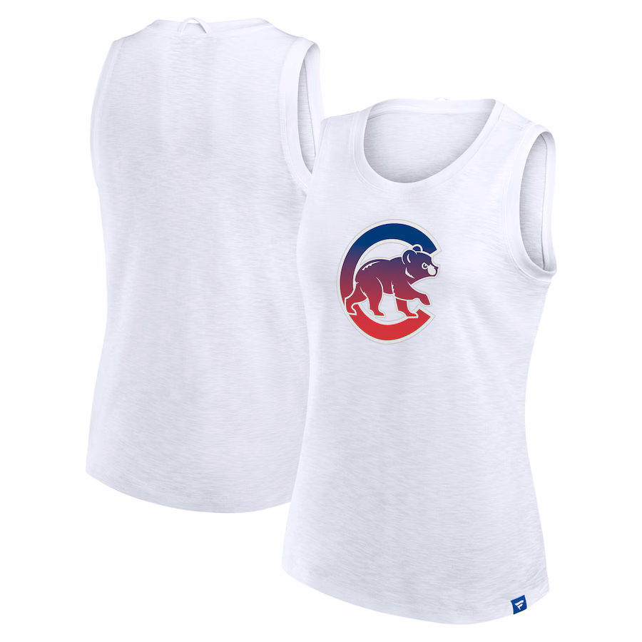 Women's Chicago Cubs Fanatics White Activate Slub Tank Top - Ujersey Shop