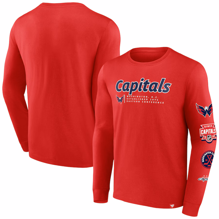 Men's Washington Capitals Fanatics Red Strike the Goal Long Sleeve T-Shirt - Ujersey Shop