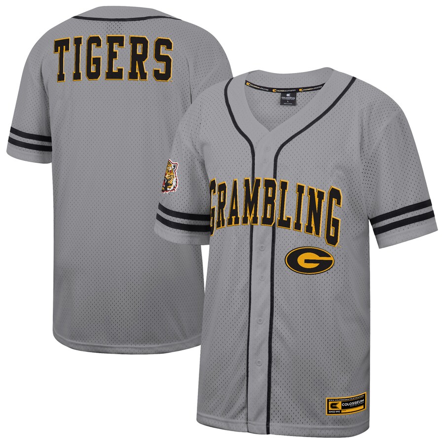 Men's Colosseum Gray Grambling Tigers Free Spirited Baseball Jersey - Ujersey Shop