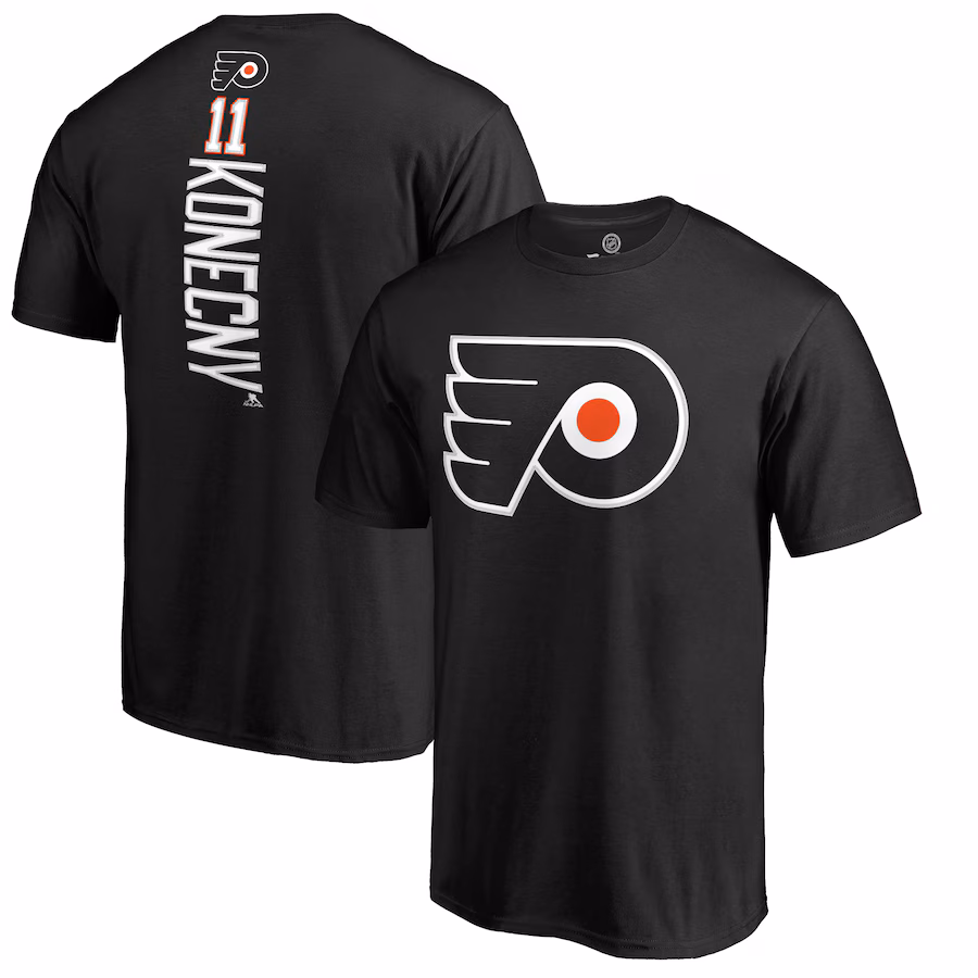 Men's Philadelphia Flyers Travis Konecny Black Team Logo Backer Name & Number T-Shirt - Ujersey Shop