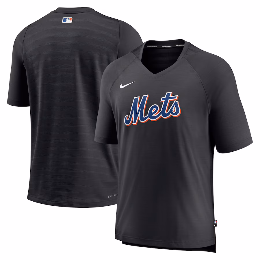 Men's New York Mets Nike Black Authentic Collection Pregame Raglan Performance V-Neck T-Shirt - Ujersey Shop