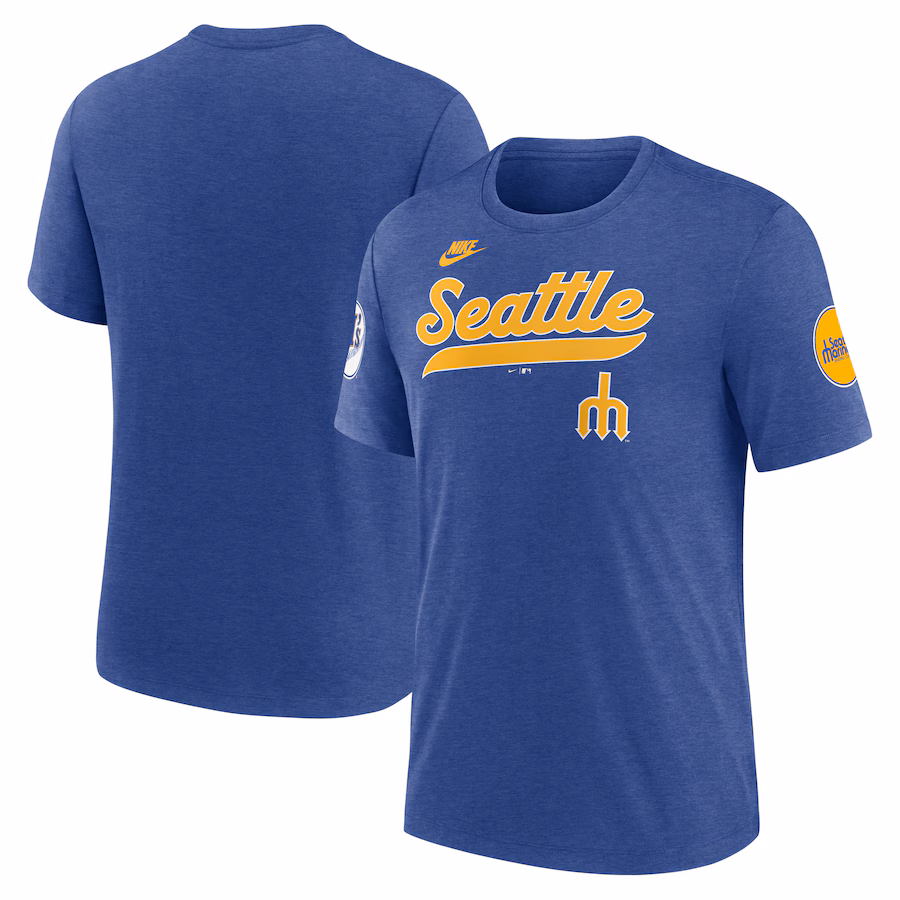 Men's Seattle Mariners Nike Heather Royal Cooperstown Collection Eras Tri-Blend T-Shirt - Ujersey Shop