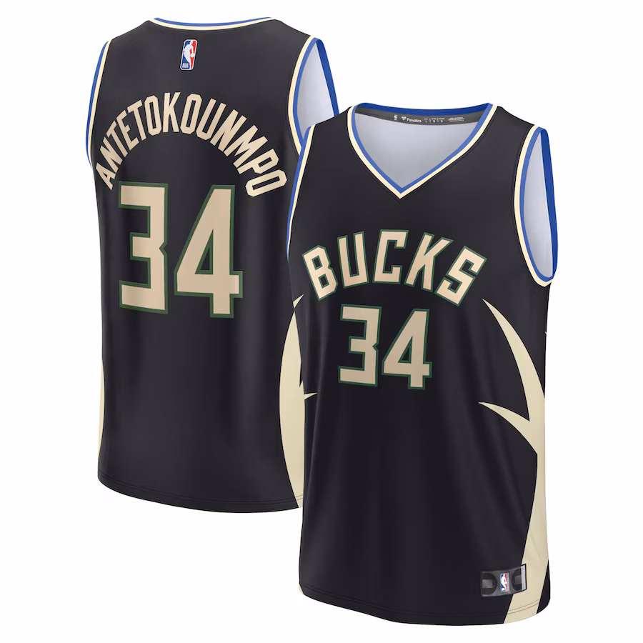 Men's Milwaukee Bucks Giannis Antetokounmpo Fanatics Black Fast Break Replica Player Jersey - Statement Edition - Ujersey Shop