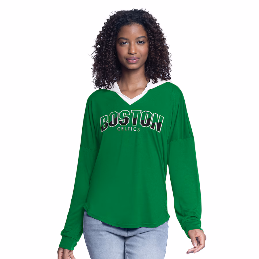 Women's Boston Celtics G-III 4Her by Carl Banks Kelly Green Bench Player Oversized Long Sleeve Hooded Top - Ujersey Shop