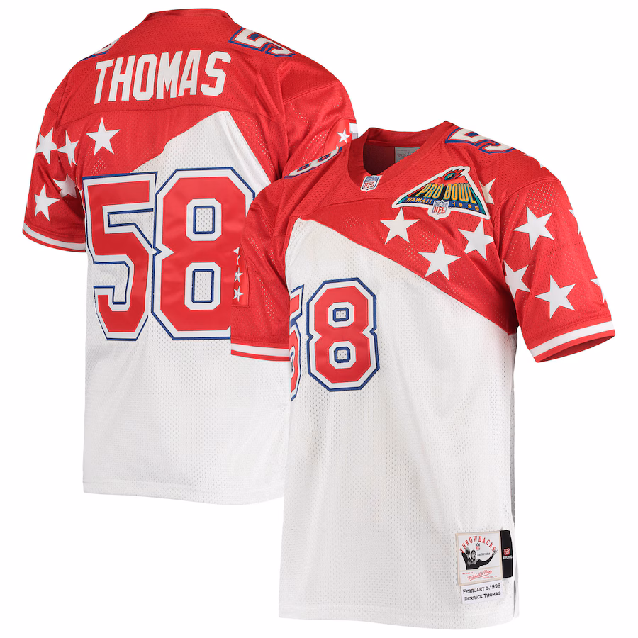 Men's AFC Derrick Thomas Mitchell & Ness White/Red 1995 Pro Bowl Authentic Jersey - Ujersey Shop