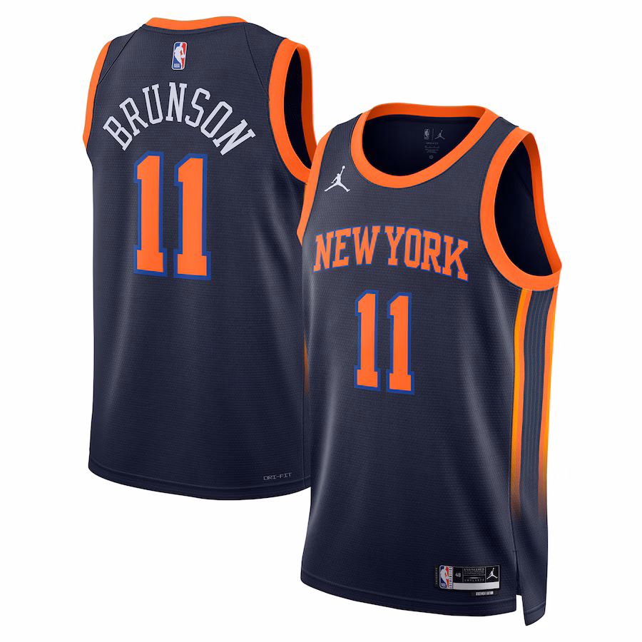 Unisex New York Knicks Jalen Brunson Jordan Brand Navy Swingman Player Jersey - Statement Edition - Ujersey Shop