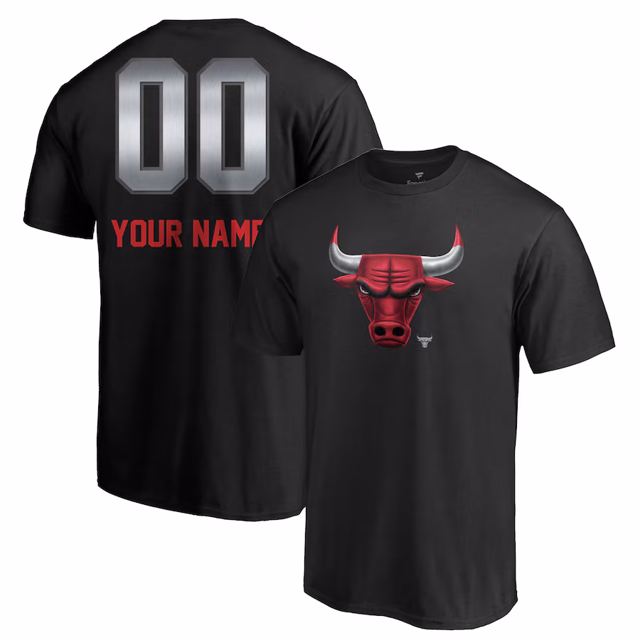 Men's Chicago Bulls Black Midnight Mascot Personalized Name & Number T-Shirt - Ujersey Shop