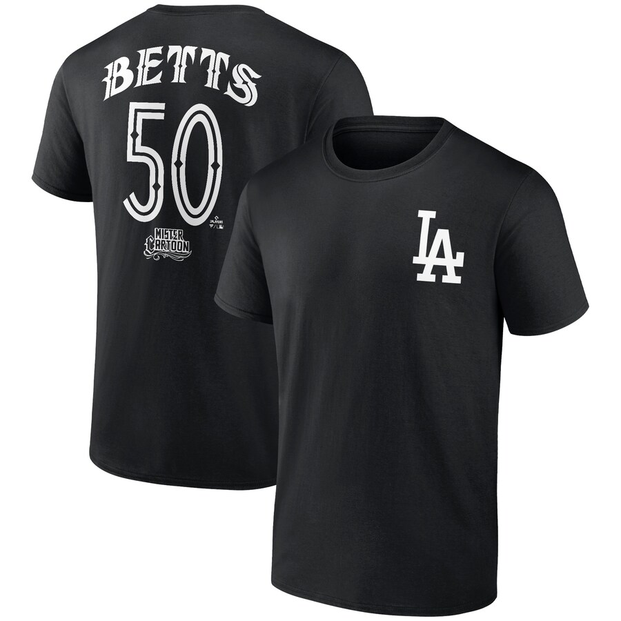 Men's Los Angeles Dodgers Mookie Betts Black Mister Cartoon Name & Number T-Shirt - Ujersey Shop