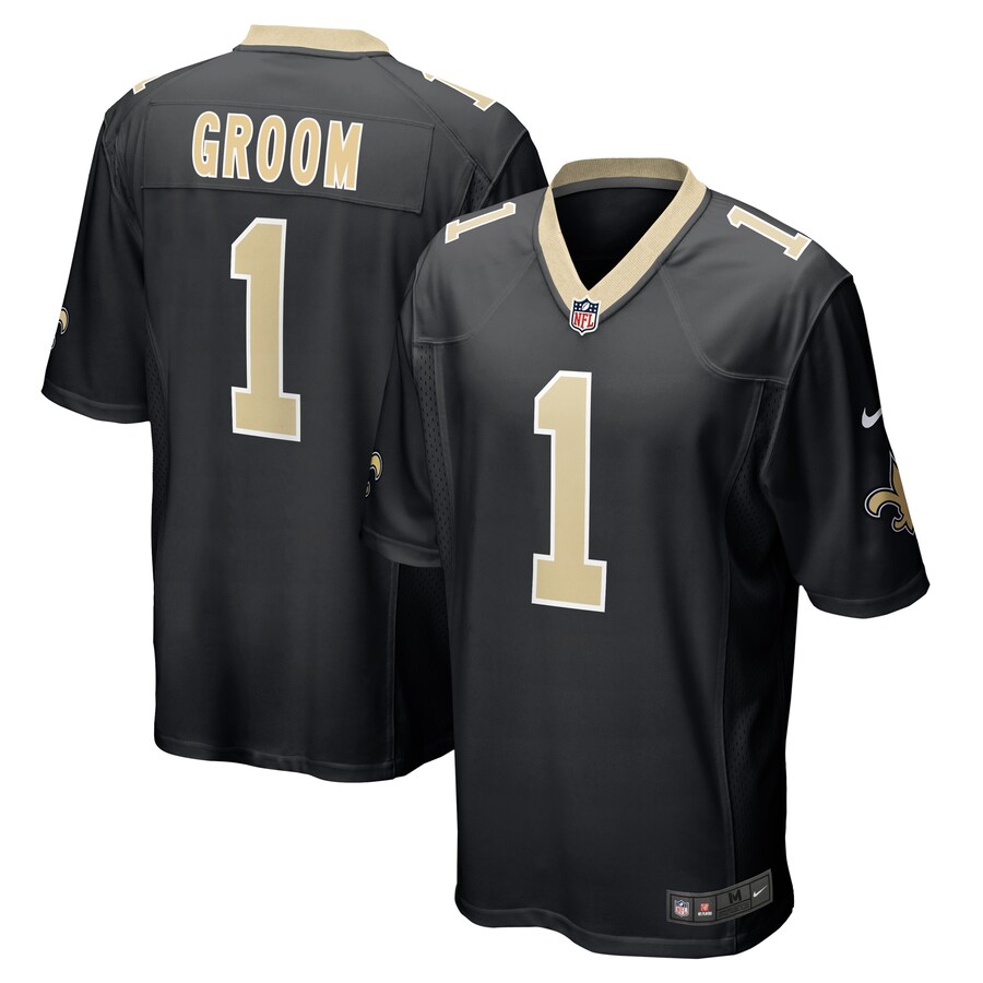 Men's New Orleans Saints Number 1 Groom Nike Black Game Jersey - Ujersey Shop