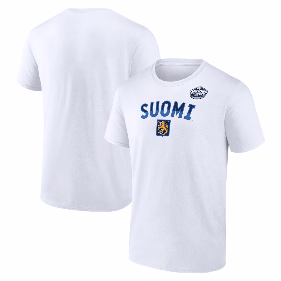 Men's Finland Fanatics White 2025 4 Nations Face-Off Primary Logo T-Shirt - Ujersey Shop