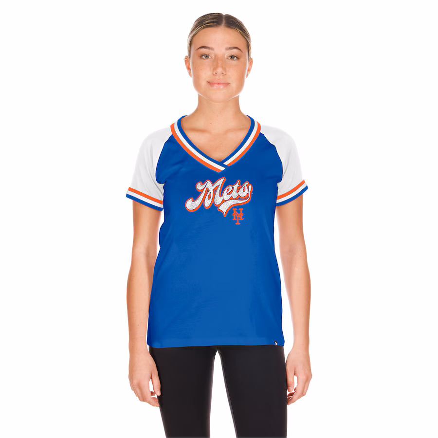 Women's New York Mets New Era Royal Gameday Raglan V-Neck T-Shirt - Ujersey Shop