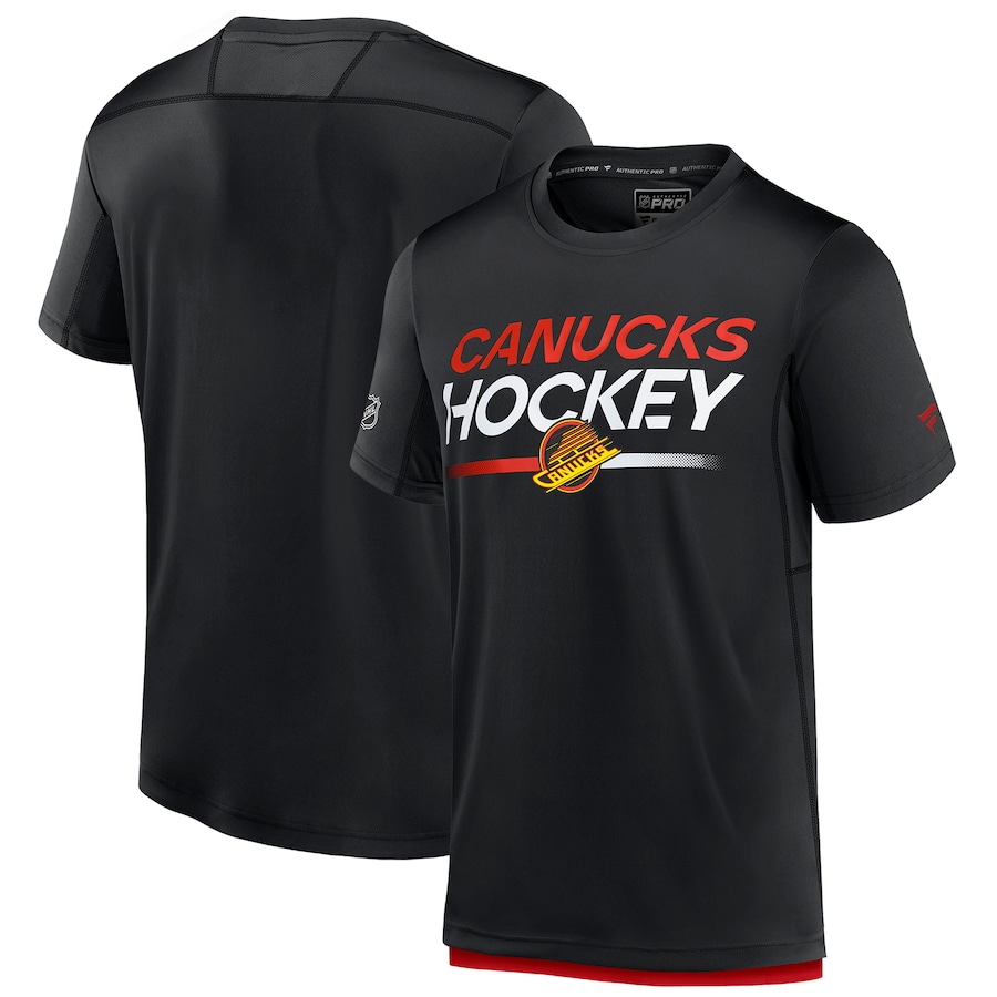 Men's Vancouver Canucks Fanatics Black Authentic Pro Tech T-Shirt - Ujersey Shop