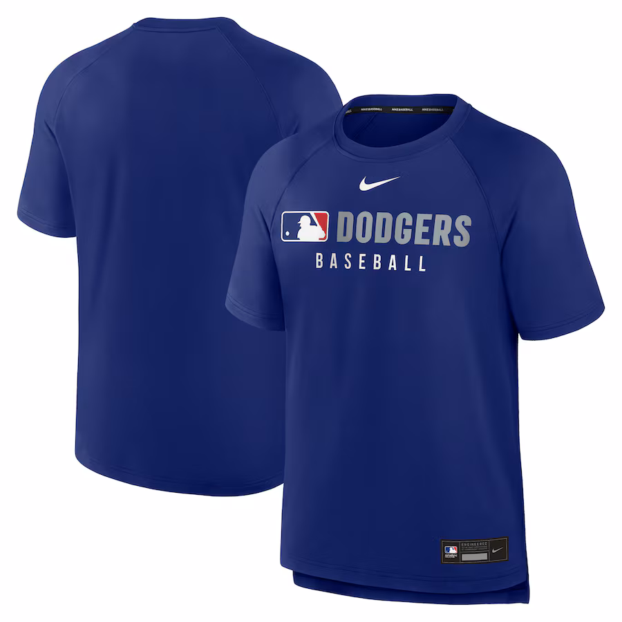 Men's Los Angeles Dodgers Nike Royal Authentic Collection Pregame Raglan Performance T-Shirt - Ujersey Shop