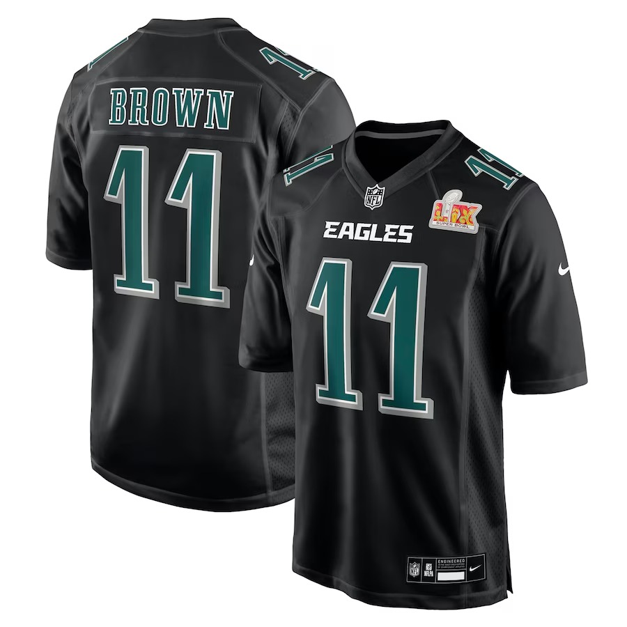 Men's Philadelphia Eagles A.J. Brown Nike Carbon Black Super Bowl LIX Fashion Game Player Jersey - Ujersey Shop