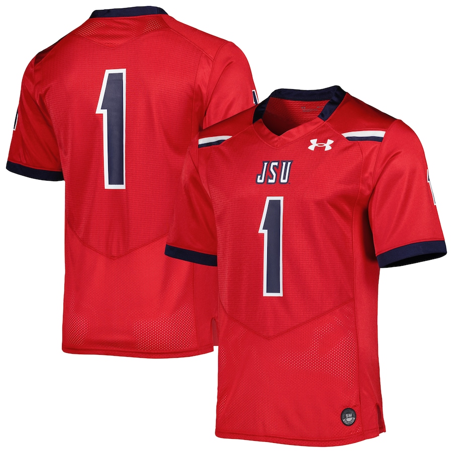 #1 Jackson State Tigers Under Armour Team Wordmark Replica Football Jersey - Red - Ujersey Shop