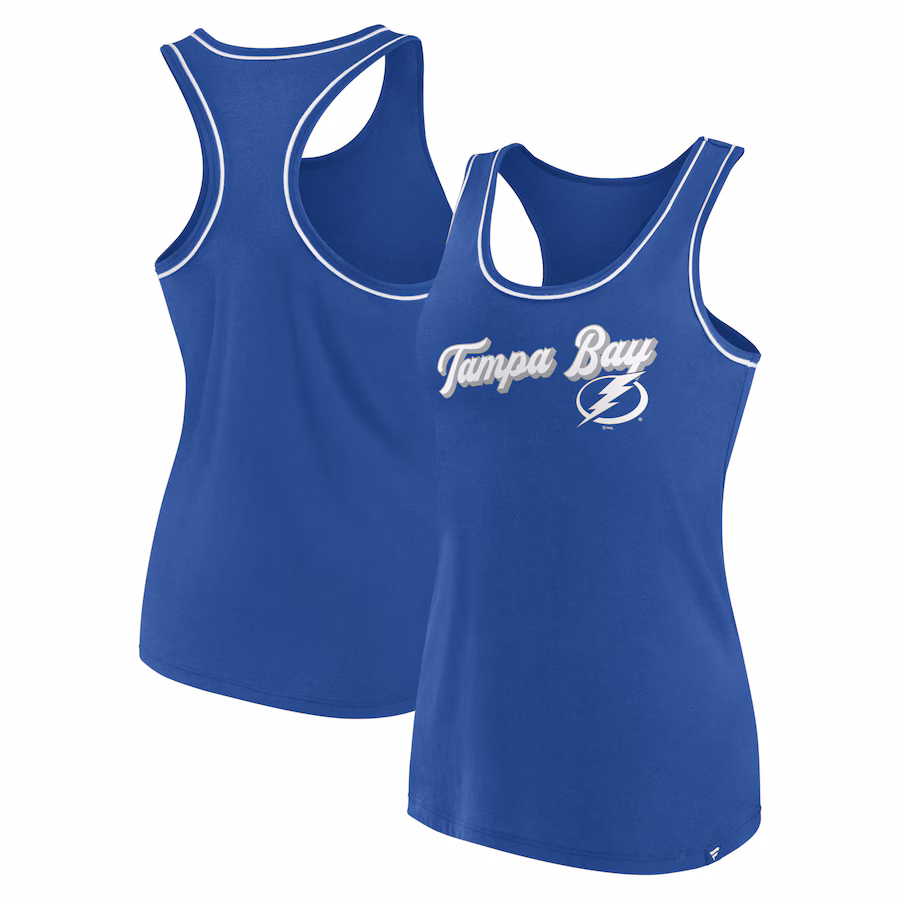Women's Tampa Bay Lightning Fanatics Royal Wordmark Logo Racerback Scoop Neck Tank Top - Ujersey Shop