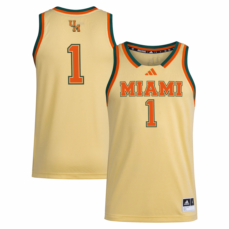 Men's adidas #1 Yellow Miami Hurricanes Swingman Jersey - Ujersey Shop