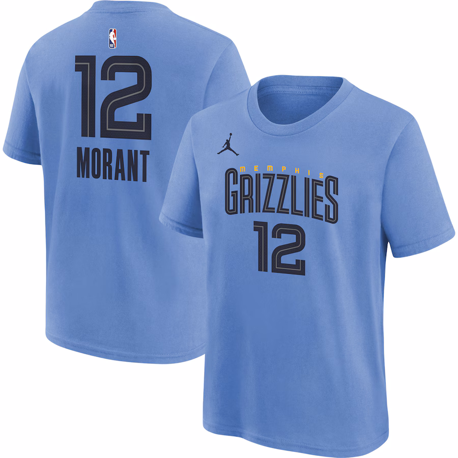 Youth Memphis Grizzlies Ja Morant Jordan Brand Light Blue Statement Edition Name & Number Player T-Shirt - Ujersey Shop