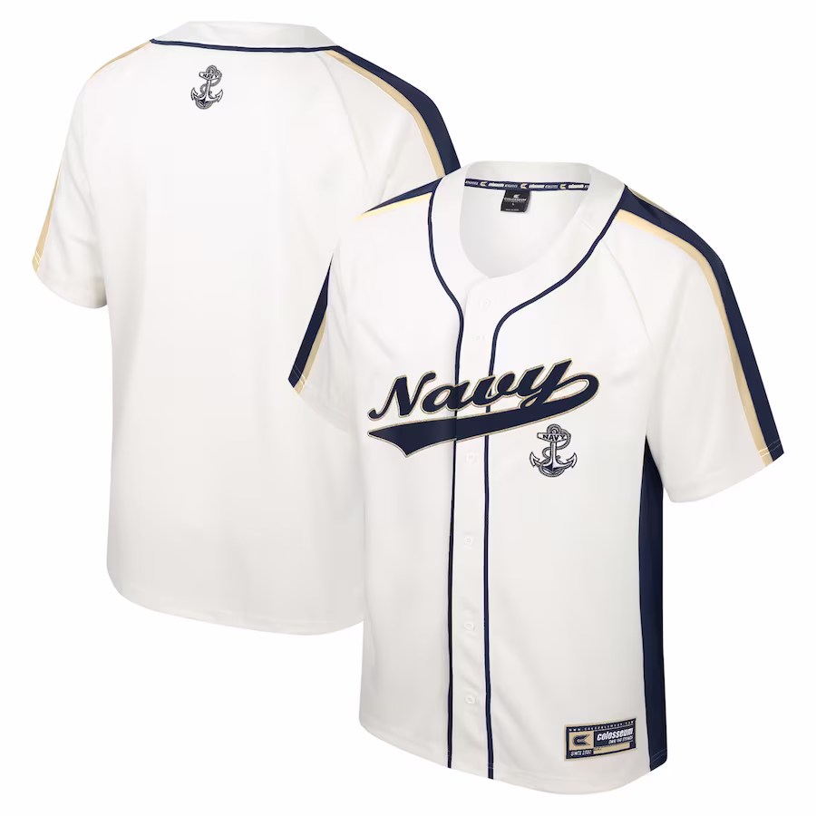 Navy Midshipmen Colosseum Ruth Button-Up Baseball Jersey - Cream - Ujersey Shop