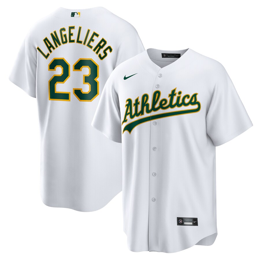Men's Athletics Shea Langeliers Nike White Home Replica Jersey - Ujersey Shop