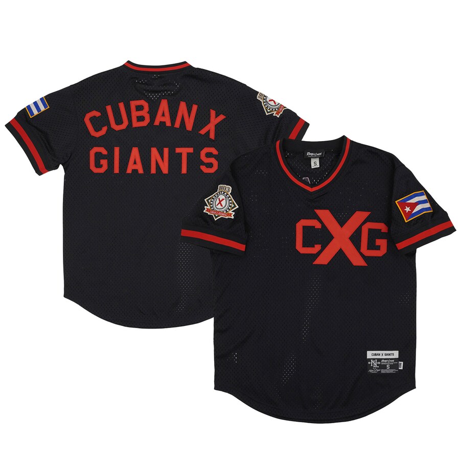 Men's Cuban Giants Rings & Crwns Black Mesh Replica V-Neck Jersey - Ujersey Shop