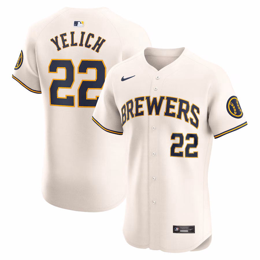 Men's Milwaukee Brewers Christian Yelich Nike Cream Home Elite Player Jersey - Ujersey Shop