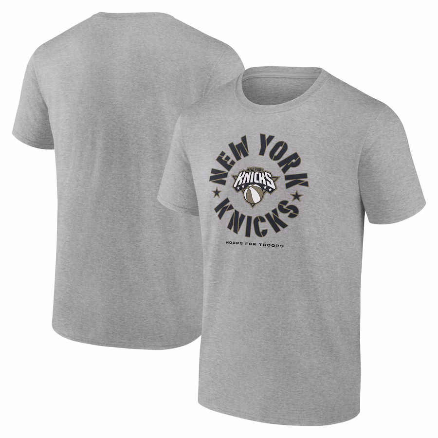Men's New York Knicks Heather Gray Hoops for Troops T-Shirt - Ujersey Shop