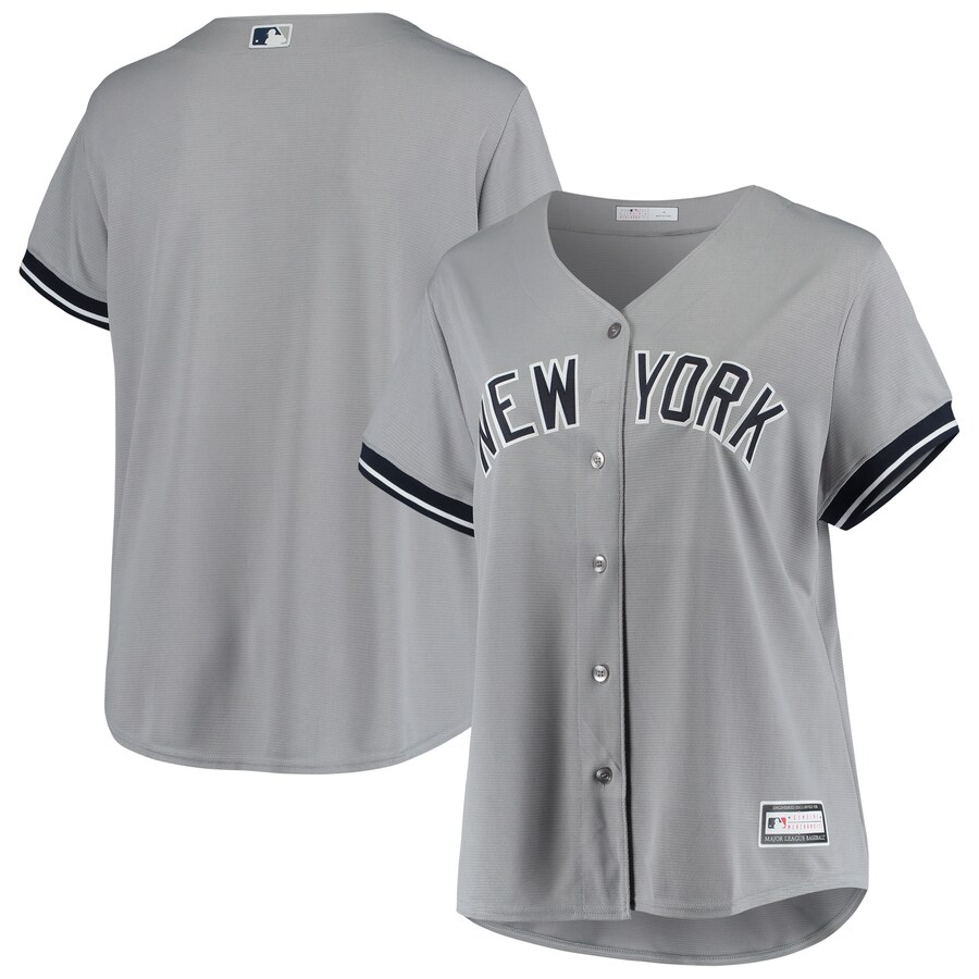 Women's New York Yankees Gray Plus Size Road Replica Team Jersey - Ujersey Shop