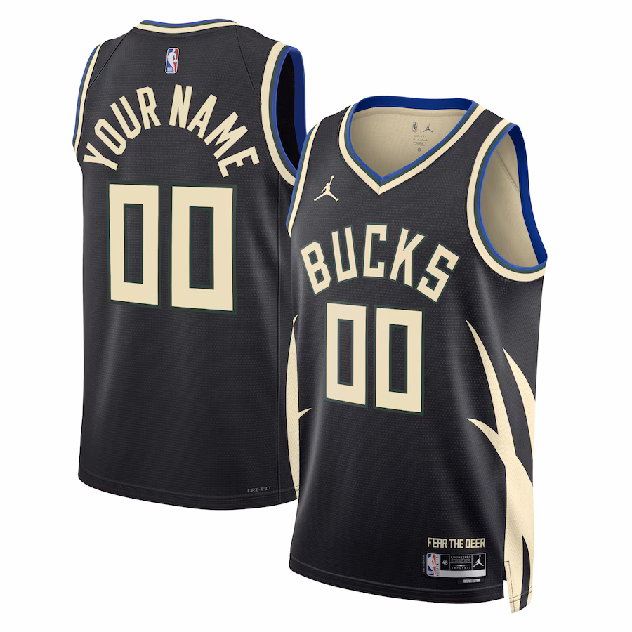 Unisex Milwaukee Bucks Jordan Brand Black 2022/23 Swingman Custom Jersey - Statement Edition - Ujersey Shop