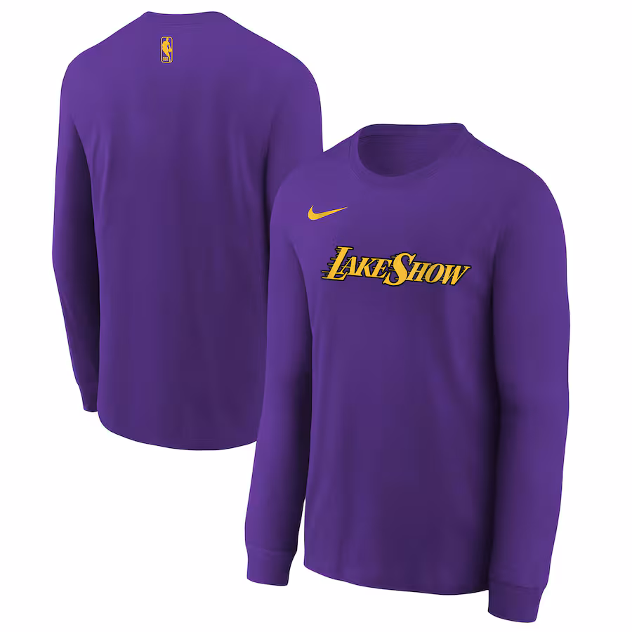 Youth Los Angeles Lakers  Nike Purple 2024/25 City Edition Wordmark Performance Long Sleeve T-Shirt - Ujersey Shop