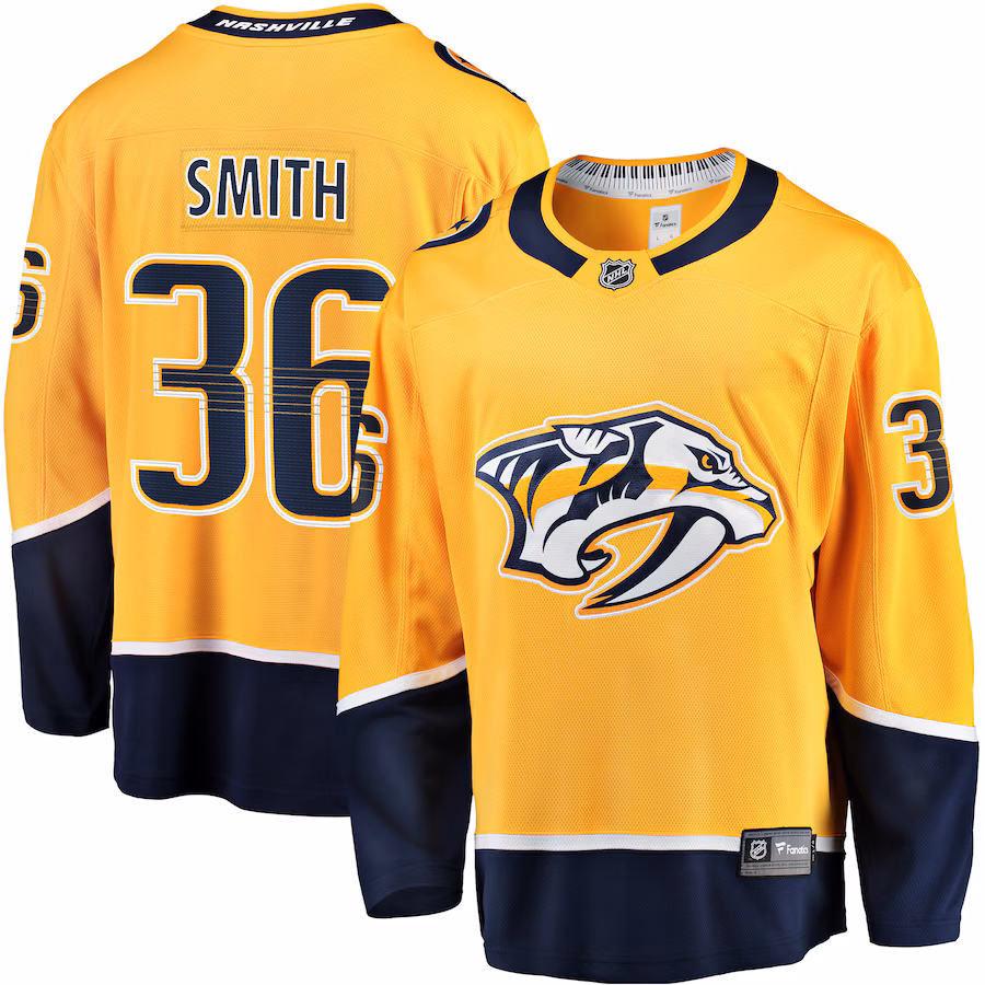 Men's Nashville Predators Cole Smith Fanatics Gold Premier Breakaway Player Jersey - Ujersey Shop