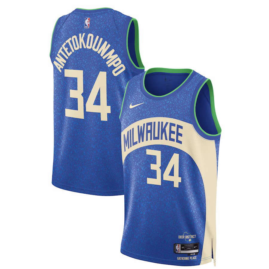 Unisex Milwaukee Bucks Giannis Antetokounmpo Nike Blue 2023/24 Swingman Jersey - City Edition - Ujersey Shop