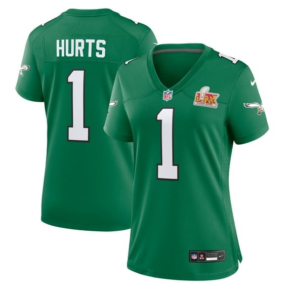 Women's Philadelphia Eagles Jalen Hurts Nike Kelly Green Super Bowl LIX 2nd Alternate Game Jersey - Ujersey Shop