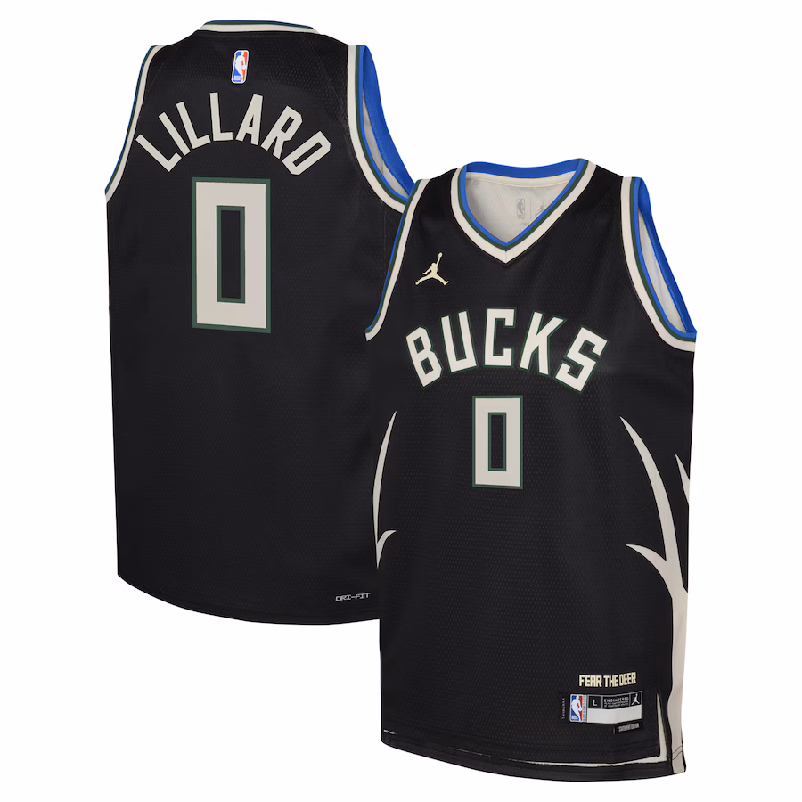 Youth Milwaukee Bucks Damian Lillard Jordan Brand Black Swingman Jersey - Statement Edition - Ujersey Shop