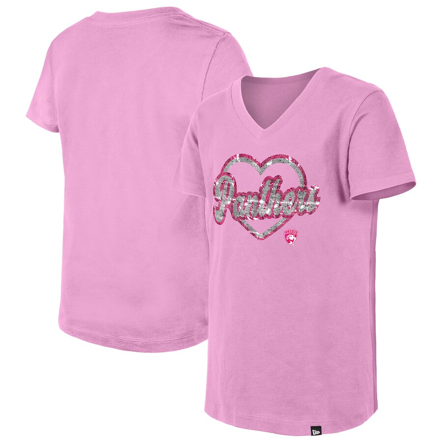 Girl's Youth Florida Panthers New Era Pink Flip Sequin V-Neck T-Shirt - Ujersey Shop