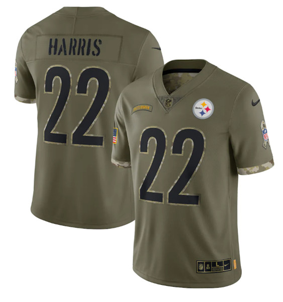 Men's Pittsburgh Steelers #22 Najee Harris 2022 Olive Salute To Service Limited Stitched Jersey - Ujersey Shop